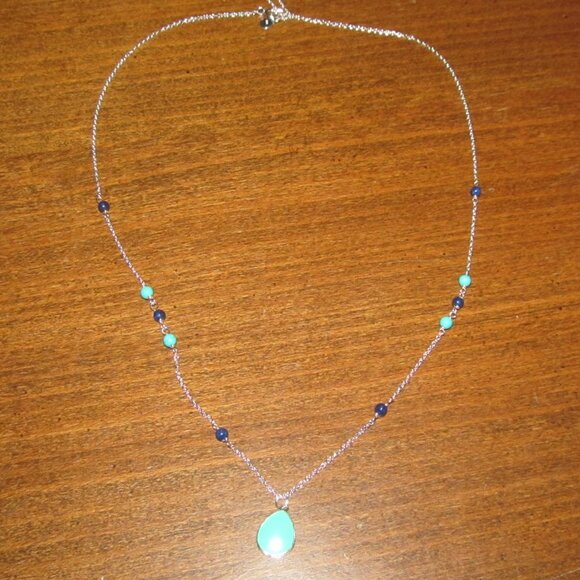 Turquiose and Blue Lapiz-Colored Sterling Silver Necklace - Picture 11 of 15